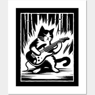 Electric Guitar Cat Rock Music Japan Style Funny Cat Posters and Art